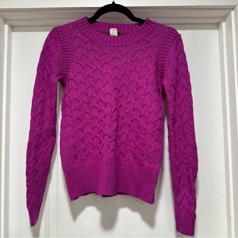 JCrew Wool Angora Magenta Purple Knit Cable Pullover Sweater Size XS Extra Small
